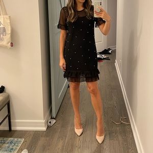 H&M black sheer dress with pearls